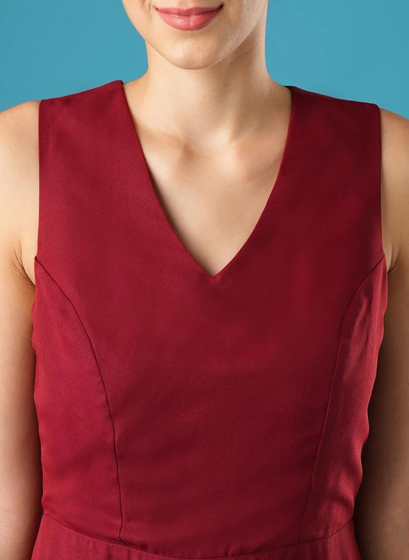globus Maroon Globus Women V-Neck Basic Jumpsuit for Women | Best Price UAE